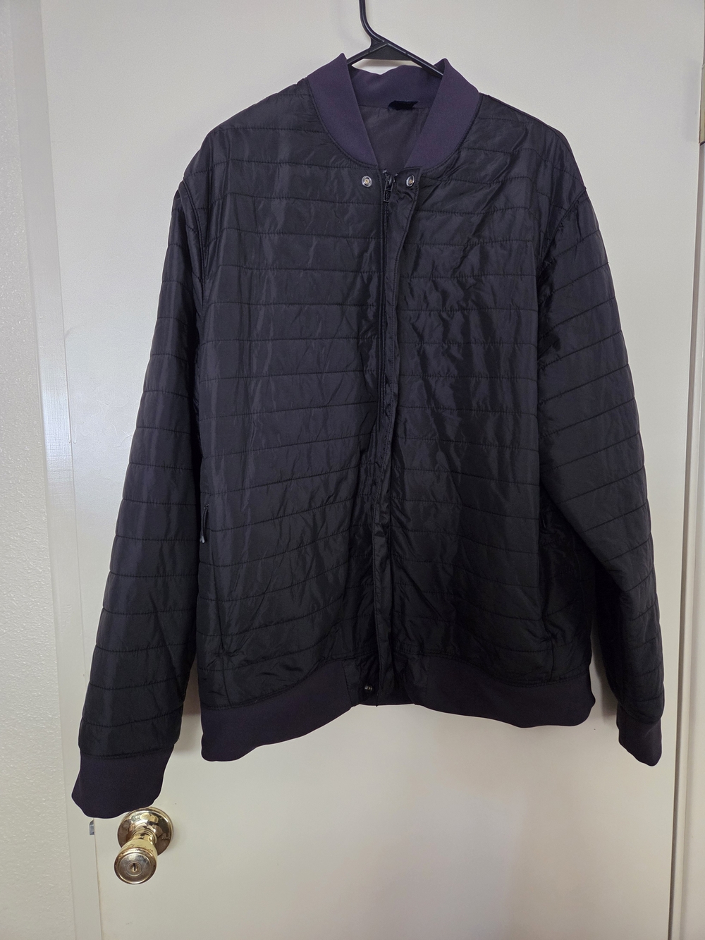George Black Quilted Bomber Jacket with Dark Trim